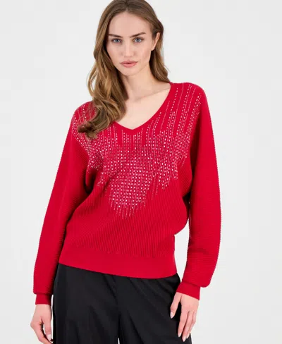T Tahari Women's Embellished Dolman-sleeve Sweater In Red