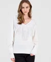 T Tahari Women's Embellished Dolman-sleeve Sweater In White