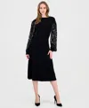 T Tahari Women's Embellished-sleeve Ribbed Dress In Black