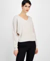 T Tahari Women's Embellished V-neck Dolman-sleeve Sweater In Pale Sand