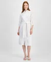 T Tahari Women's Embroidered Eyelet Belted Shirtdress In White Star