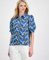 T Tahari Button Down Blouse In Blue