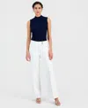 T Tahari Women's Extended-tab Wide-leg Ankle Pants In White