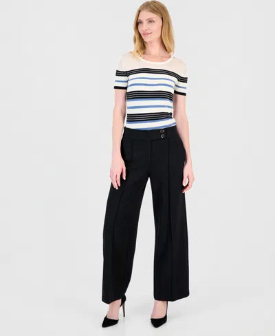 T Tahari Women's Extended Tab Wide Leg Pants In Black