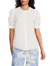 T Tahari Women's Eyelet Puff-sleeve Crepe Blouse