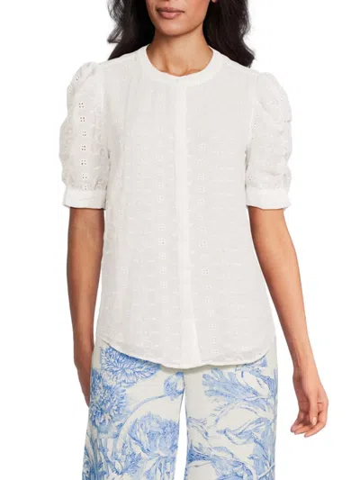 T Tahari Women's Eyelet Puff-sleeve Crepe Blouse