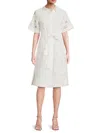 T Tahari Short Sleeve Eyelet Dress In White Star