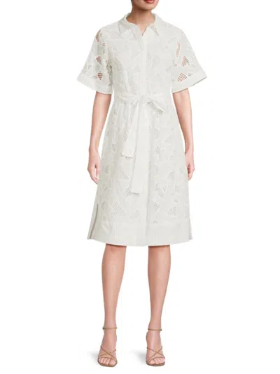 T TAHARI WOMEN'S EYELET TIE-WAIST SHIRTDRESS