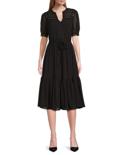 T Tahari Women's Eyelet-trim Shirtdress