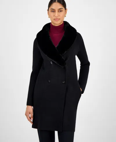 T Tahari Women's Faux-fur Shawl-collar Jacket In Black