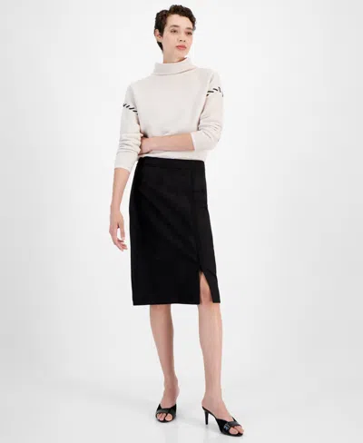 T Tahari Women's Faux-suede Slim-fit Slit-front Skirt In Black