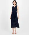 T Tahari Women's Faux-wrap Sleeveless Pleated Fit & Flare Maxi Dress In Navy