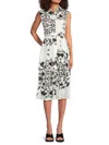 T Tahari Women's Printed Fit & Flare Belted Midi Dress In White Black