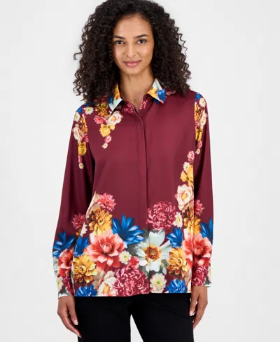 T Tahari Button Down Tunic Blouse In Multi
