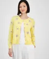T Tahari Women's Floral-embroidered Button-front Cardigan In Yellow Sky