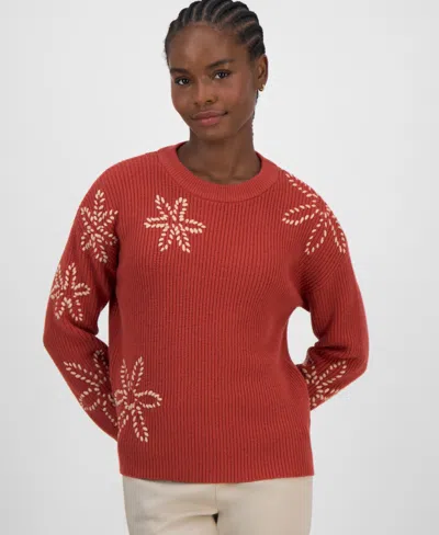 T Tahari Women's Floral-embroidered Crewneck Sweater In Red