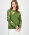 T Tahari Flower Embroidery Sweater In Green