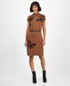 T Tahari Belted Mock Neck Dress In Brown