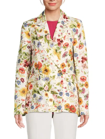 T Tahari Women's Floral Linen Blend Blazer In Cream Multi