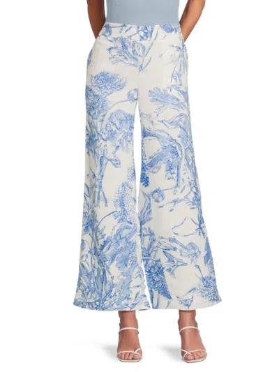T Tahari Women's Floral Linen-blend Wide-leg Pants
