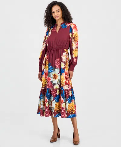 T Tahari Ruffle Collar Split Neck Dress In Multi