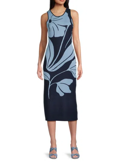 T Tahari Women's Floral Midi Dress In Evening Navy