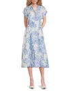 T Tahari Women's Floral-print Linen-blend Midi-dress