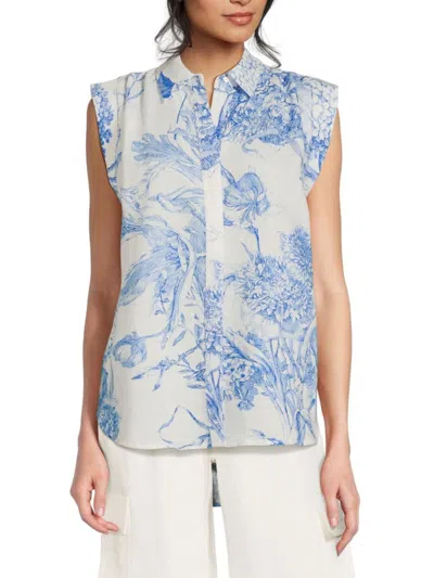 T Tahari Women's Floral-print Linen-blend Shirt
