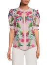 T TAHARI WOMEN'S FLORAL RUCHED SLEEVE BLOUSE