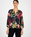T Tahari Women's Floral Split-neck Blouse In Multi