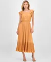 T Tahari Women's Flutter-sleeve Elastic-waist Tiered Midi Dress In Orange