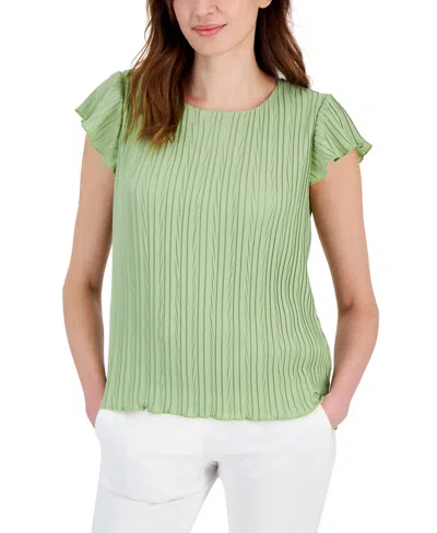 T Tahari Women's Flutter-sleeve Pleated Top In Soft Moss Green