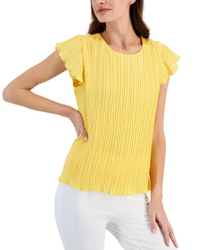 T Tahari Women's Flutter-sleeve Pleated Top In Sunray Yellow