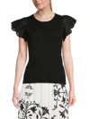 T Tahari Women's Flutter Sleeve Ribbed Top In Black