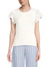 T Tahari Women's Ribbed-knit Flutter Eyelet-sleeve Sweater In White Star