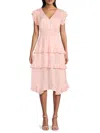 T Tahari Women's Flutter Sleeve Tiered Midi Dress In Pearl Pink