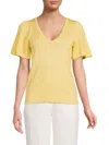T Tahari Women's Flutter-sleeve V-neck Sweater Top In Yellow