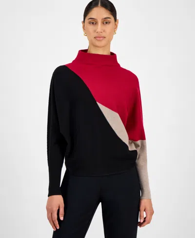 T Tahari Women's Funnel-neck Dolman-sleeve Sweater In Pink