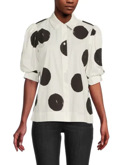 T Tahari Women's Geometric Print Blouson Sleeve Blouse In Ivory Black