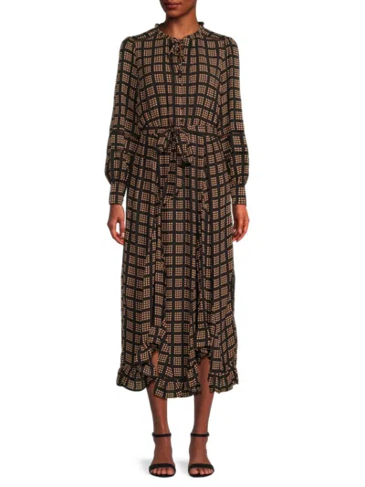 T Tahari Women's Graphic Pattern Midi Dress In Black Multicolor