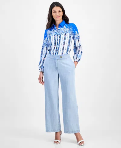 T Tahari Women's High-rise Wide-leg Pants In Blue