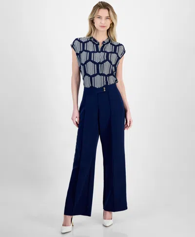 T Tahari Women's High-rise Wide-leg Pants In Evening Navy