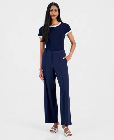 T Tahari Women's High-rise Straight Wide-leg Pants In Blue