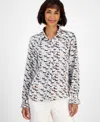 T Tahari Women's Horse-print Button-front Blouse In White