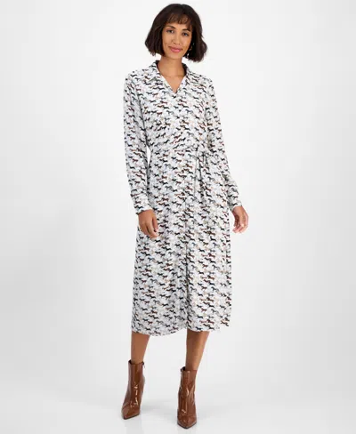 T Tahari Women's Horse-print Button-front Long-sleeve Dress In Multi