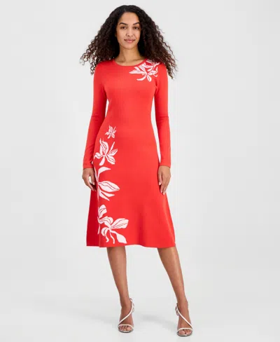 T Tahari Women's Jacquard Florals Fit & Flare Sweaterdress