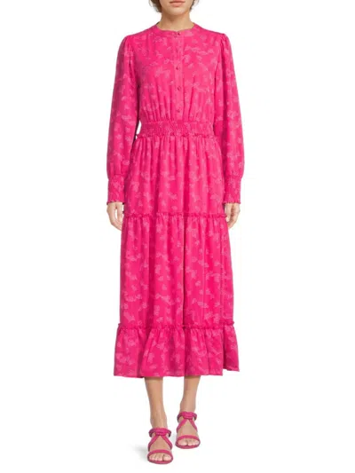 T Tahari Women's Jacquard Smocked Midi-dress In Tulip Pink