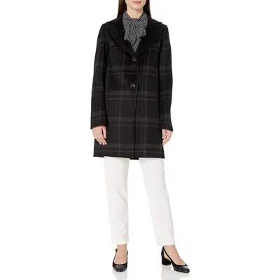 T Tahari Jayden Plaid Check Coat In Black