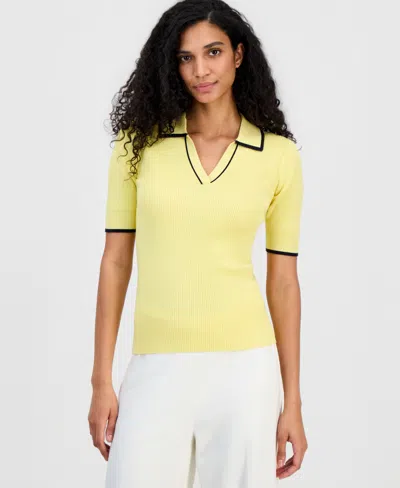 T Tahari Women's Johnny-collar Half-sleeve Top In Yellow