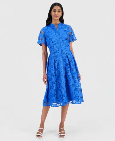 T Tahari Women's Lace Button-front Short-sleeve Dress In Multi